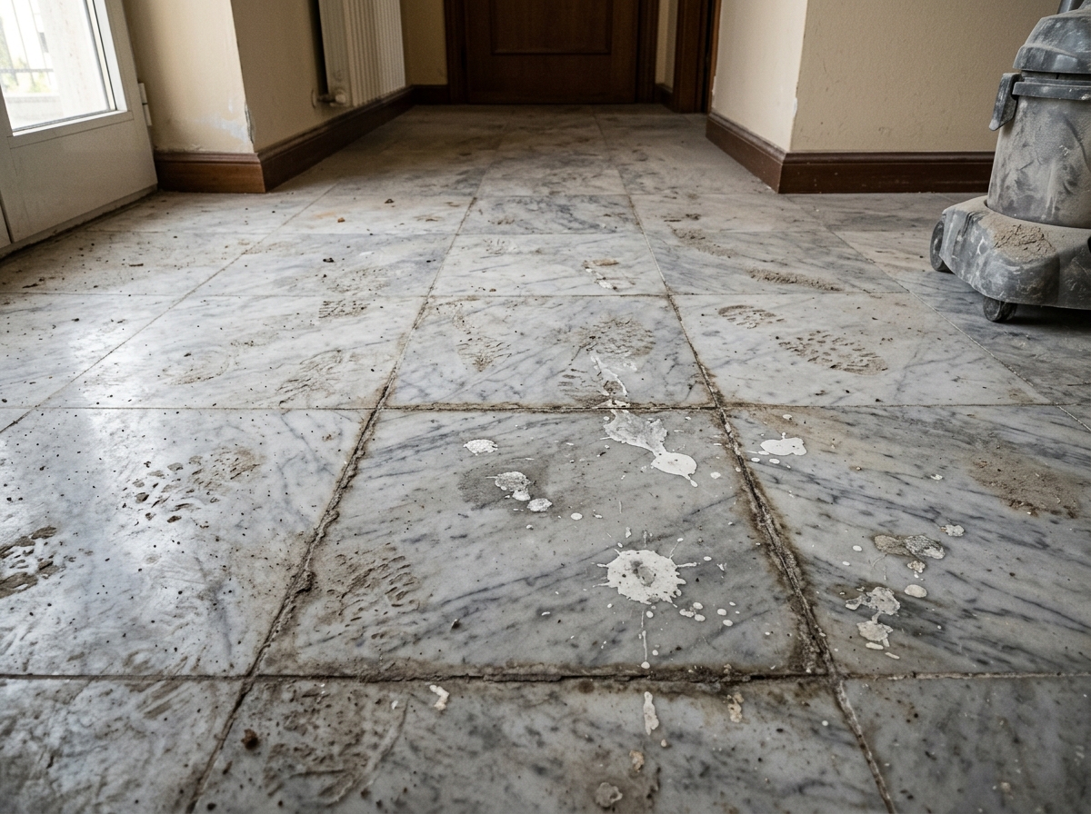 Dull post renovation marble floor in Delhi builder floor