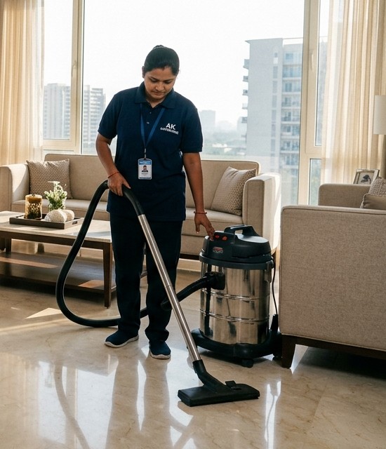 Technician wet extracting shampoo foam from fabric couch